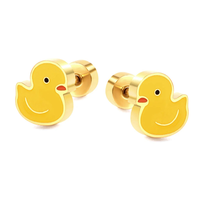 LUXUSTEEL Lovely Coloful Animal Stud Earrings For Girls Stainless Steel Anti-allergy Rabbit Penguin Dog BFF Jewelry Gifts