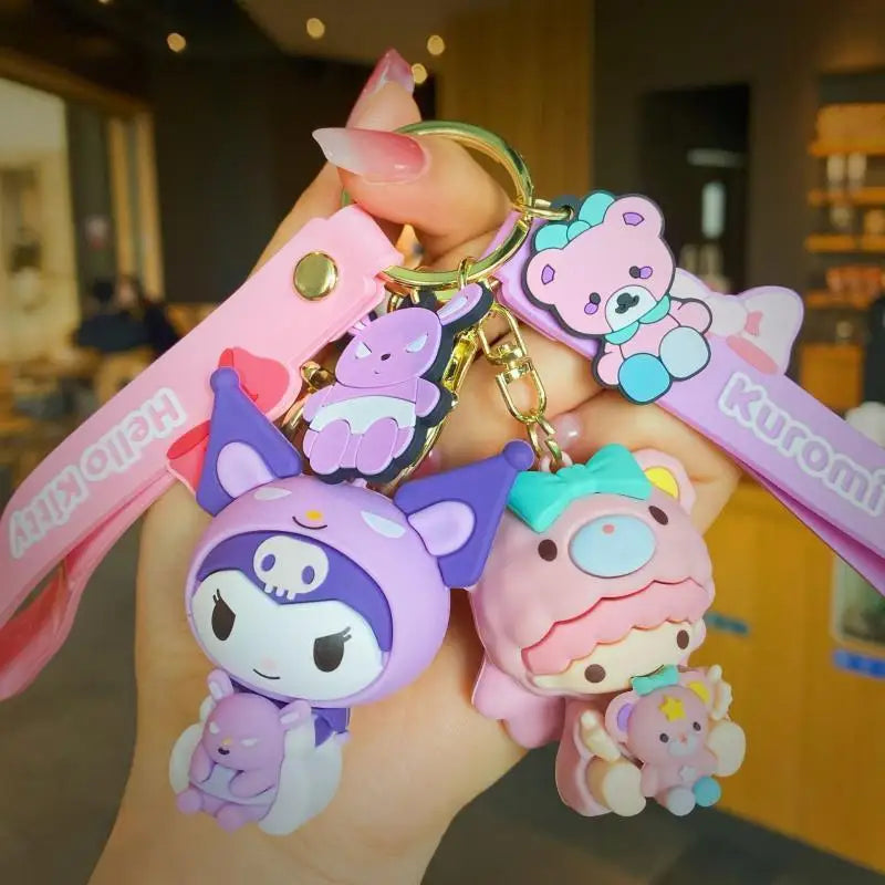 Sanrio Keychain Kawaii Kuromi Cinnamoroll Little Twin Stars New Fashion Girl Bag Pendant Backpack Keyring Toys Kid Birthday Gift