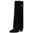 Ladies' Autumn and Winter New Pointed Knee High Women's Boots, Thick High-heeled Long Pants Boots, Fashionable Mid Rise Boots
