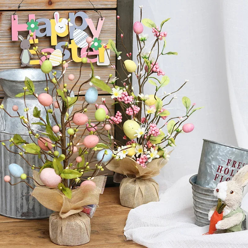 LED Light Easter Decoration Easter Egg Tree with Lamp Home Desktop Window Ornament  Kit Toy Table Living Room Party Decor 2024