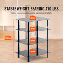 SucceBuy 4-Tier AV Media Stand Audio/Video Stand with Strengthen Tempered Glass Shevles for DVD Adjustable Media Storage Cabinet