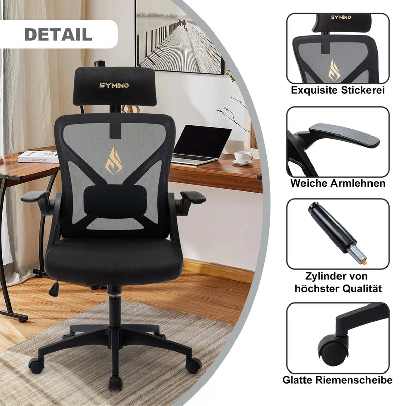 Symino Office Chair With Adjustable Headrest, Armrests, Lumbar Support, Ergonomic Office Chair, Rotating Rocker Function