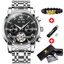 OLEVS Mechanische Herrenuhren, Automatik, Edelstahl, Wasserdicht, Datum, Woche, Grün, Mode, Klassische Armbanduhren 6607