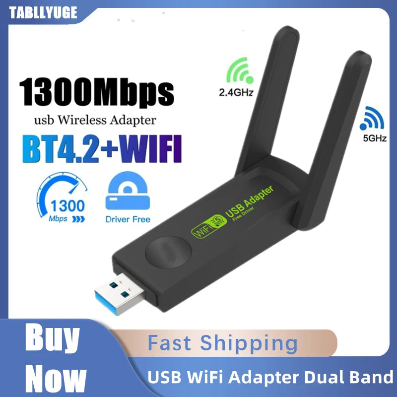 1300Mbps USB3.0 WiFi Adapter Dual Band 2.4G+5Ghz Wireless WiFi Dongle Antenna USB Ethernet Network Card Receiver For Desktop PC