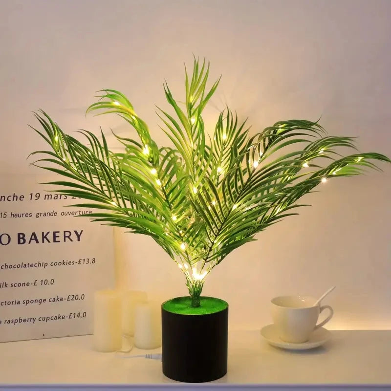 1PC Lighted Palm Leaf Bonsai Decoration USB Powered Operated For Bedroom Party Wedding Christmas All Season Decoration