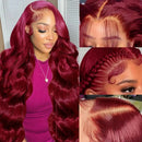 13x4 HD Body Wave 99J Burgundfarbene Echthaarperücken für Frauen 200 Dichte 13x6 Transparente Lace Frontal Perücken 42 44 Zoll