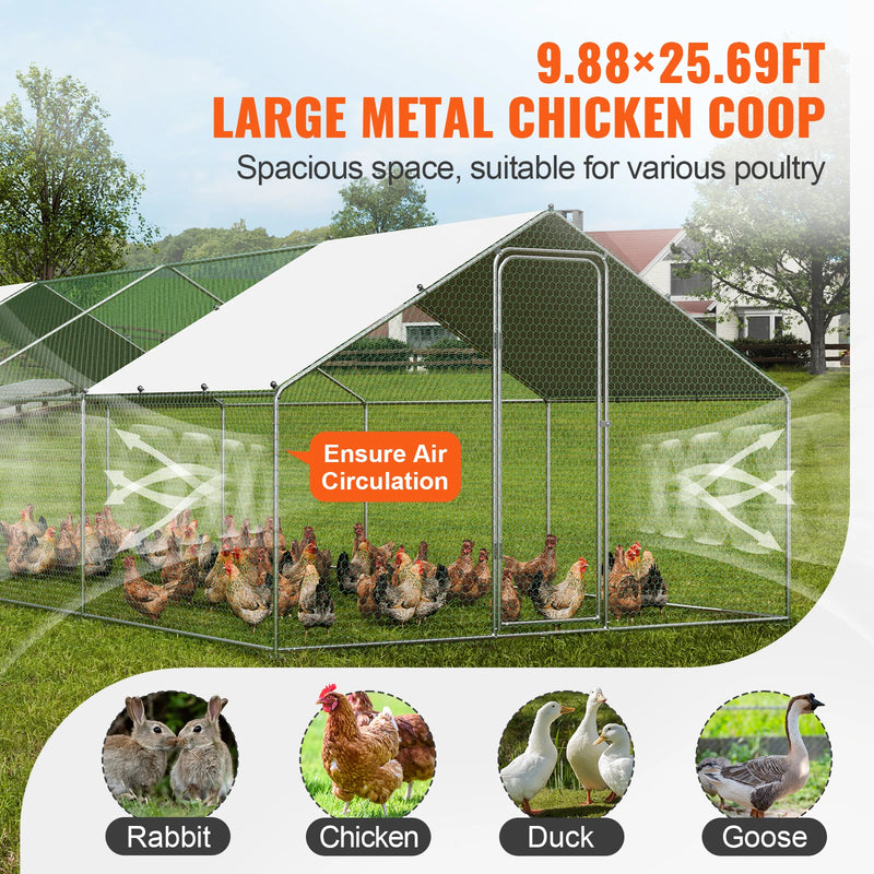 SucceBuy Large Metal Chicken Coop Walk-in Chicken Runs for Yard Spire Hen for Outdoor Backyard Farm Duck Rabbit Cage Poultry Pen