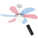 HOMCOM Deckenventilator mit Beleuchtung 34W Ø 82,5 cm Gleichstrommotor mit 6 Flügeln Mehrfarbig