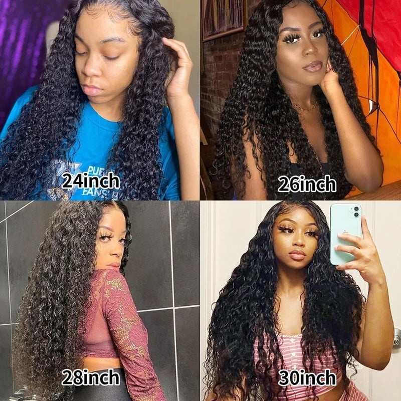 200 Density Deep Wave 13x4 13x6 Transparent Lace Frontal Wig Human Hair Water Curly 4x4 Lace Closure Wigs For Black Women Bling