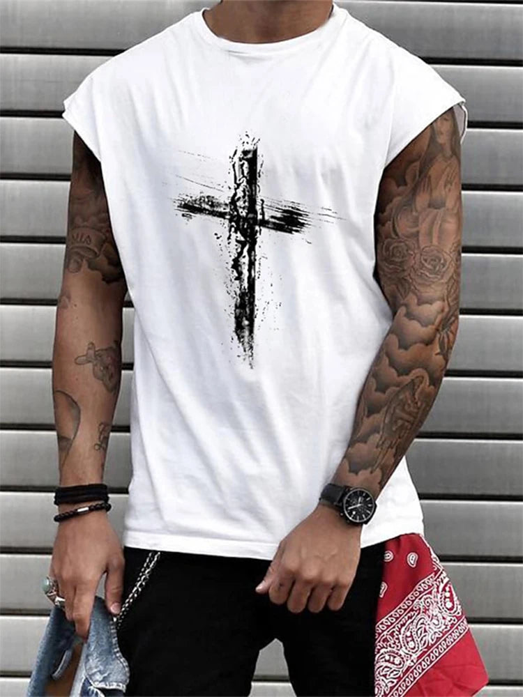 Easter Cross Tank Top Mens Graphic Vest 3D Shirt for Gym Summer Symbol Men's Sleeveless Comfortable Tee Casual