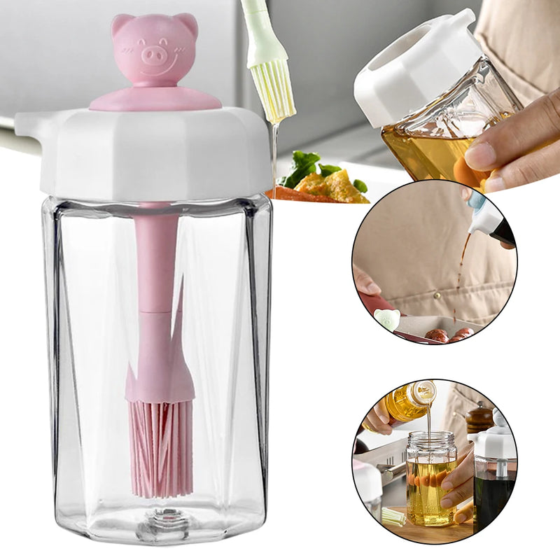 2 In 1 Oil Dispenser Bottle Silicone Brush Oiler Oil Spray Glass Bottle Container For Kitchen Cooking Frying Baking BBQ Tool