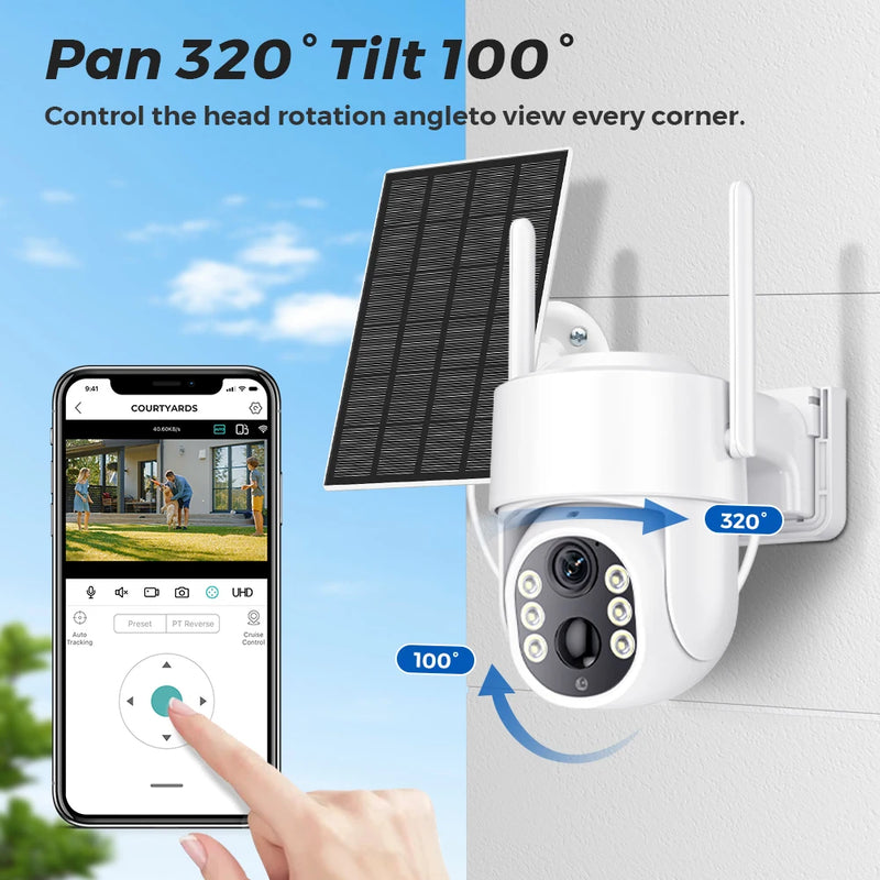 BESDER WiFi PTZ Camera Outdoor Wireless Solar IPCamera 4MP HD Built-in Battery Video Surveillance Camera Long Time Standby iCsee