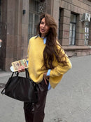 Hirsionsan 2025 New Soft Loose V Or O Neck Knitted Sweaters Women Winter Solid Female Pullovers Warm Basic Knitwear Jumper