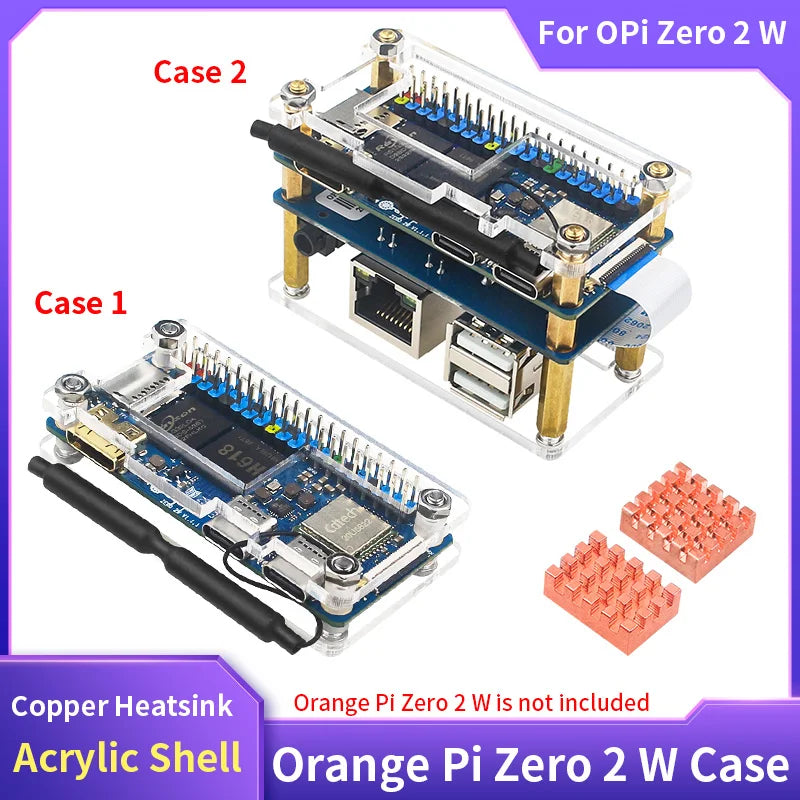 Orange Pi Zero 2 W Acrylic Case Transparent Shell Protective Box Optional Copper Heatsink for Single Board Computer OPi Zero 2W