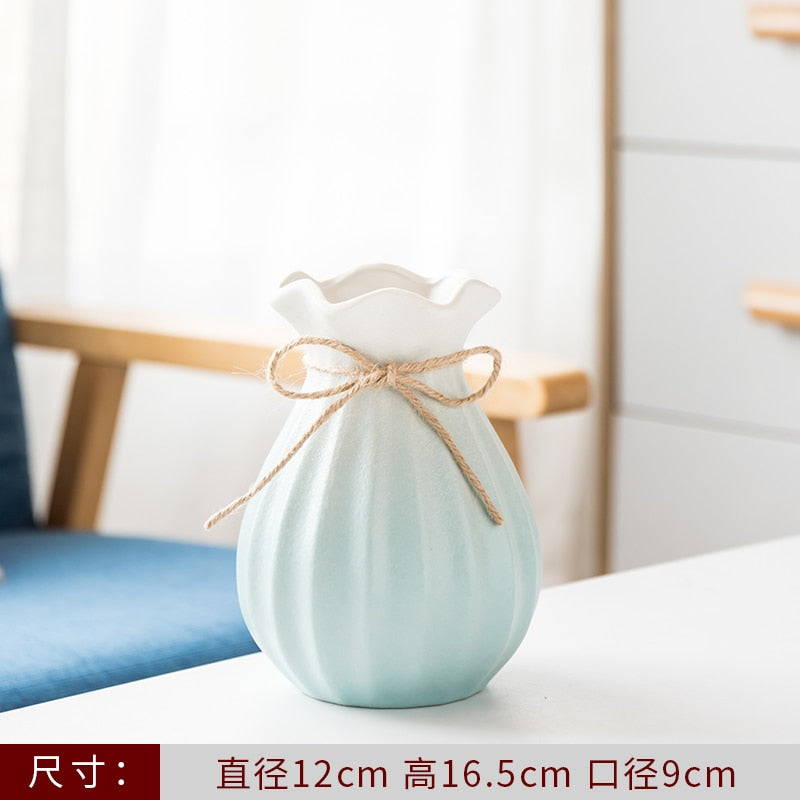 Modern Ceramic Vase White/Blue Porcelain Flower Vases Centerpieces For Weddings Crafts Dry Flowerpot Home Decoration Accessories