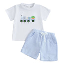 Children s Boys Easter Outfits with Bunny Rabbit Embroidery Crew Neck Short Sleeve Tops and Elastic Waist Shorts 2-Piece