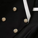 MoaaYina Fashion Runway Autumn Winter Jackets Coat Women Turn-down Collar Long Sleeve Double buckle Lady Black Office Outerwear