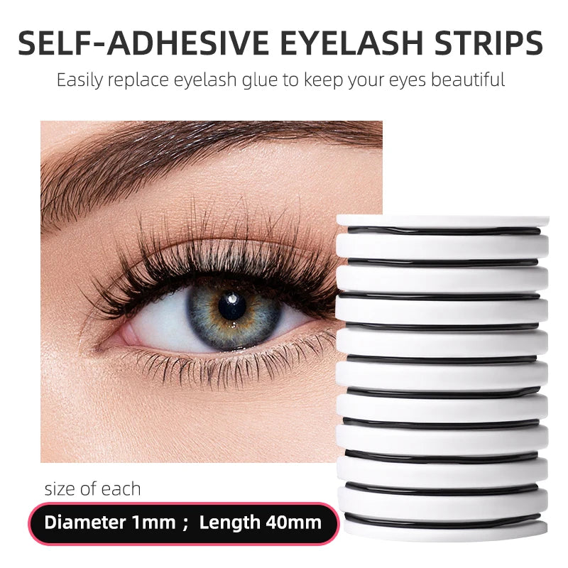 10 Pcs Reusable Glue-Free Eyelash Glue Strip Self-Adhesive False Eyelashes Hypoallergenic Lashes Extension Supplies Makeup Tools