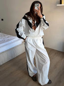 The Axis Set | Contrast-Panel Cropped Jacket and Wide-Leg Trouser Suit