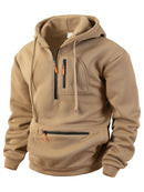 Men's hooded sport casual sweatshirt with industrial style loose fleece pullover trendy brand multi-pocket men's shirt