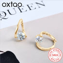 OXTAO 925 Silver Twisted Hoop Earrings 6.5mm Moissanite Solitaire Stone D VVS1 Glittering Diamond Ladies Luxury Jewelry Gift
