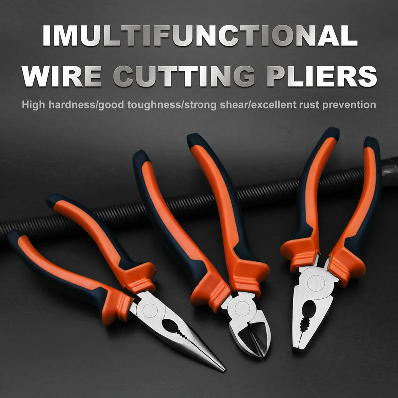 3 Piece Pliers Set - Professional Grade Pliers includes 8”Long Nose Plier,8”Diagonal Cutting Plier,8”Combination Plier Steel