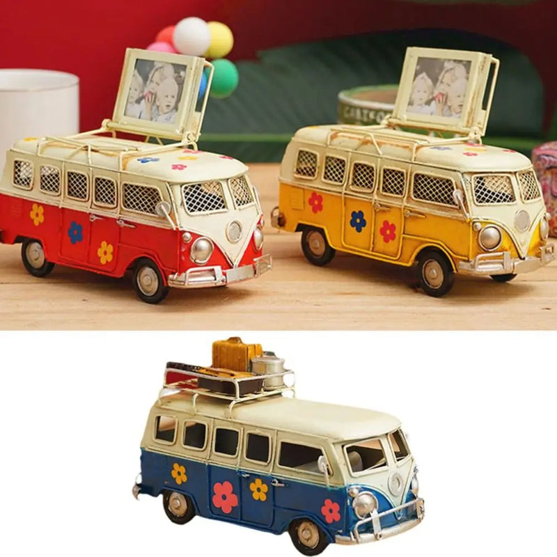 Retro Campervan Model Nostalgic Old Object Large Metal Iron Art Bus Piggy Bank Gift Desktop Decoration Camper Van Model Bar