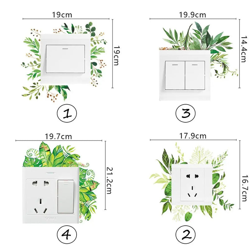 Creative Rose Daisy Peony Flowers Leaves Green Plant Wall Switch Stickers PVC Light Plugs Switches Plant Decals Home Decor Gifts