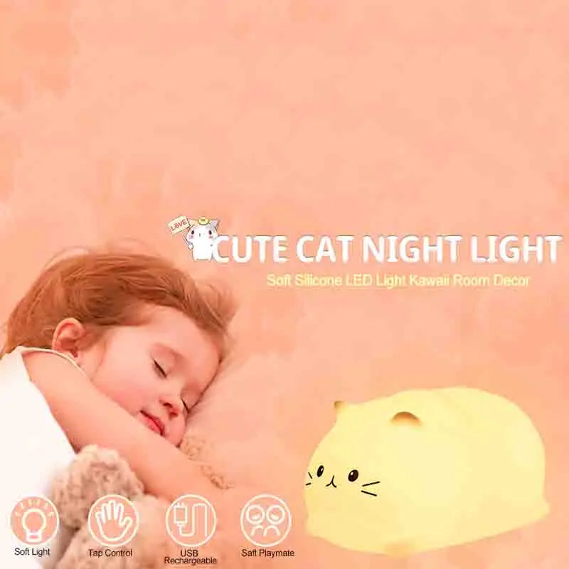 Kawaii Lampa Nightlights Colorful Color Changing Timing Nursing Lamp Cute Cat Night Light Christmas Gift Kid Child Baby Room Led