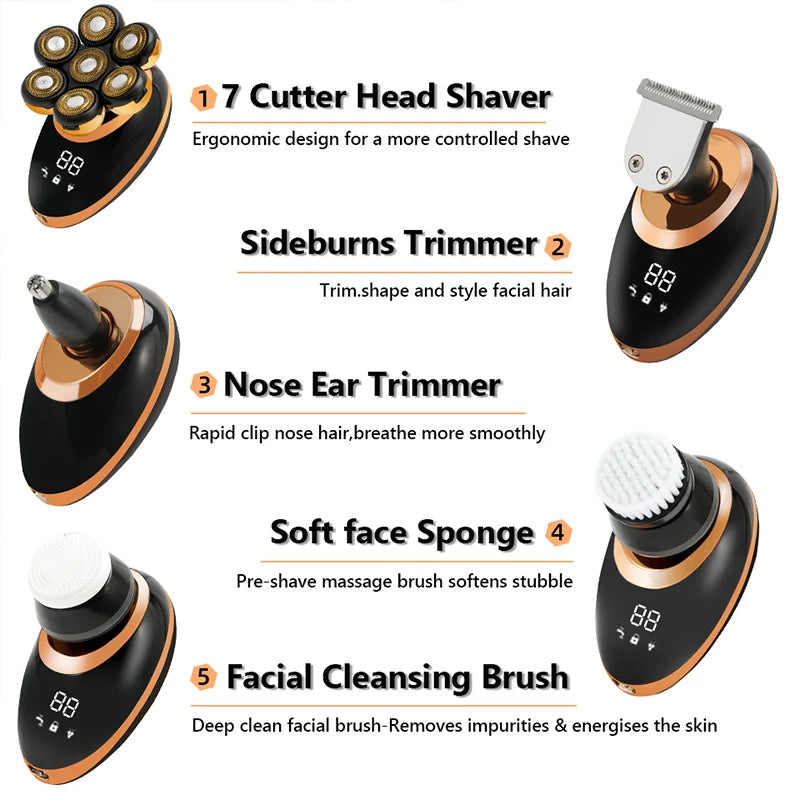 New Shaver For Men 7D Independently 7 Cutter Floating Head Rechargeable Waterproof Electric Razor Multifunction Trimmer For Men