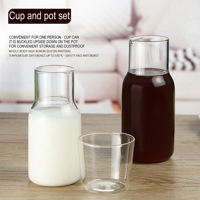 Water Carafe with Tumbler Glass Cold Hot Water Bottle Cup Sets Bedside Water Pitcher High Temperature Resistance Bottle S/L