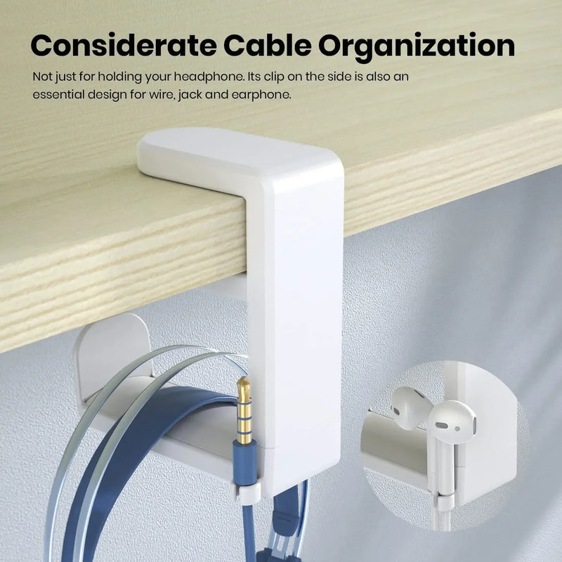 No Punch Table Clip Hook Headphone Holder 360 Degree Rotating Headphone Holder Storage Hanging Cloth Coat Keys Towel Organizer