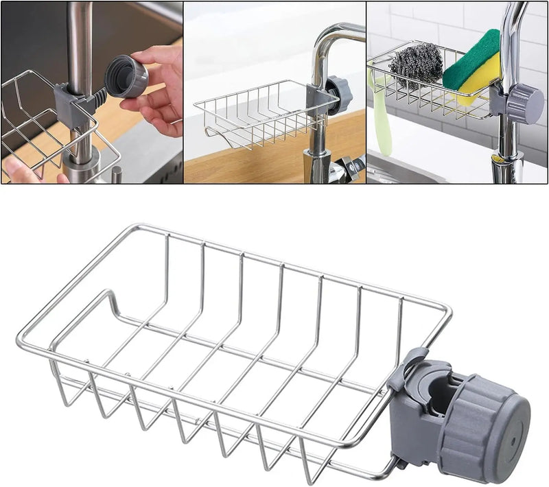 Hanging Faucet Rack Adjustable Height Flexible and Rotatable Kitchen  Sink Drain Holder Suitable for Soap, Sponges, Brushes