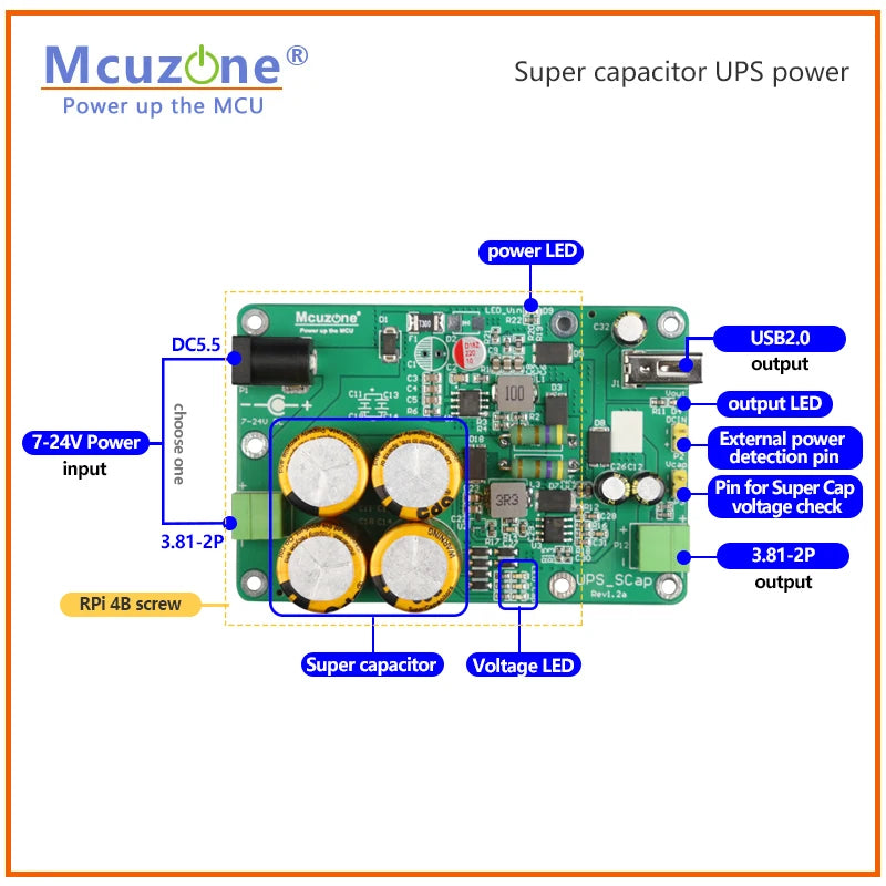 Super capacitor based UPS power for Raspberry Pi and embedded system,7-24v input,5v or 12v output