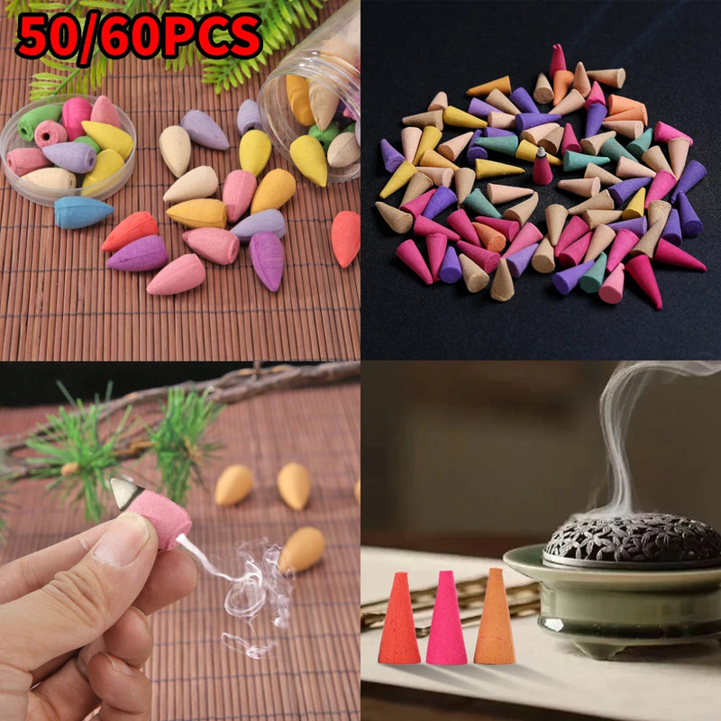 50/60pcs Incense Cones Waterfall Smoke Backflow Incense Cone Lavender Multi-scented Suitable for Places Tea Room Yoga Room