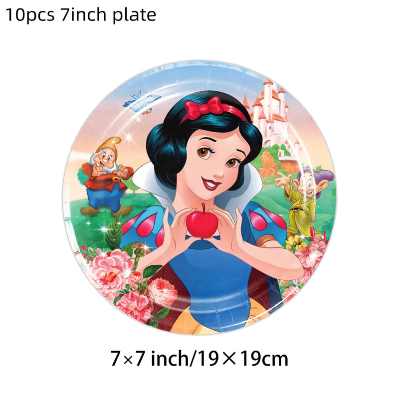 Snow White Birthday Party Set Cup Plate Napkins Tablecloth Cake Topper Balloons Disposable Tableware Baby Shower Supplies
