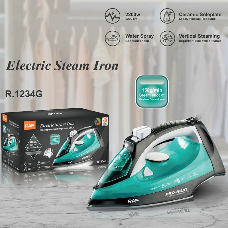 2200W Steam Iron for Clothes with Rapid Even Heat Scratch Resistant Stainless Steel Sole Plate, True Position Axial Aligned