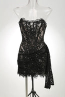 The Lace Hour | Strapless Lace-Panel Sheath Mini Dress