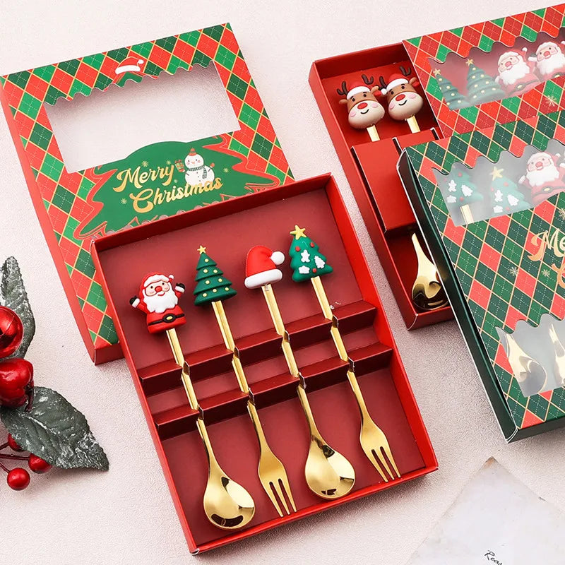 New Year 2024 Christmas Spoon Fork Christmas Decoration for Home Tableware Xmas Tree Gift Natal Noel Navidad 2023 Kids Gifts