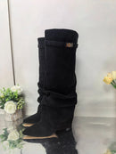 Ladies' Autumn and Winter New Pointed Knee High Women's Boots, Thick High-heeled Long Pants Boots, Fashionable Mid Rise Boots