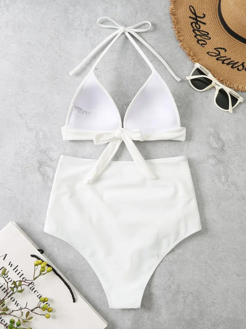 Triangle Bikinis 2024 Women Push Up Swimsuit Solid Sexy High Waist Swimwear Female Swimming Bathing Suit Summer Beachwear