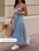 Fashion Spaghetti Strap Dresses For Women Summer Casual Beach Vestidos Midi Dress Sleeveless Slim A Line Dress
