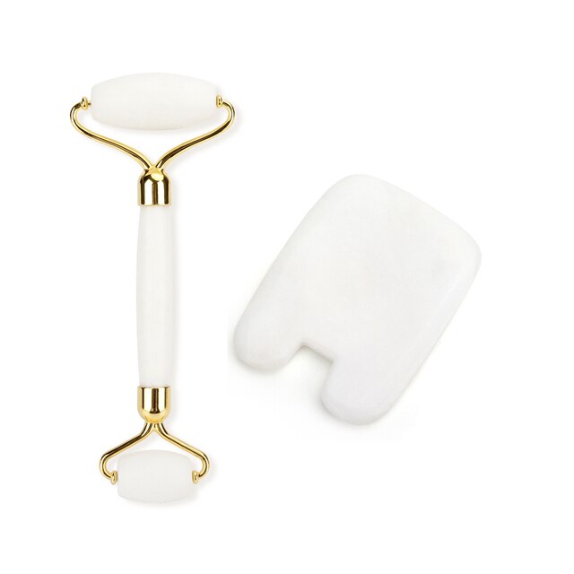 White Crystal Jade Roller Set Anti Wrinkles Face Lift Gua Sha Massager Facial Massage Tool Natural Stone Roller Kit Beauty Care