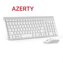 French Keyboard Wireless 2400DPI Mouse 2.4Ghz Ultra-Slim AZERTY Keyboard Mouse Set, Portable Silent Ergonomic- Pink/silver