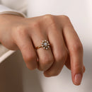 Uworld Sunflower White Pearl Inlaid Ring 18K Gold Plated Color Stainless Steel Waterproof Elegant Jewelry Valentine's Day Gift