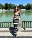 Tossy Striped Contrast Color Knitted Skirt Set 2-piece Summer Backless Casual Vest Top Women's Set 2-piece Sleeveless Skirt Set