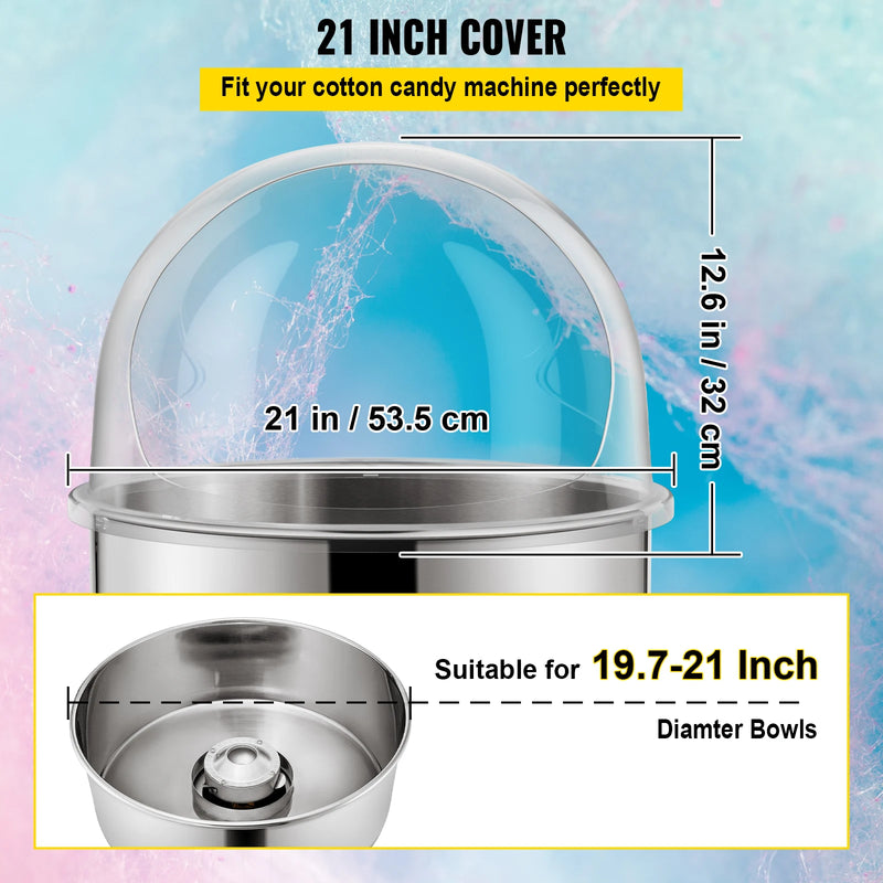 VEVOR 21" Commercial Cotton Candy Machine Cover Clear Floss Sugar Maker Bubble Shield Dome Childrens Party Holiday Celebration