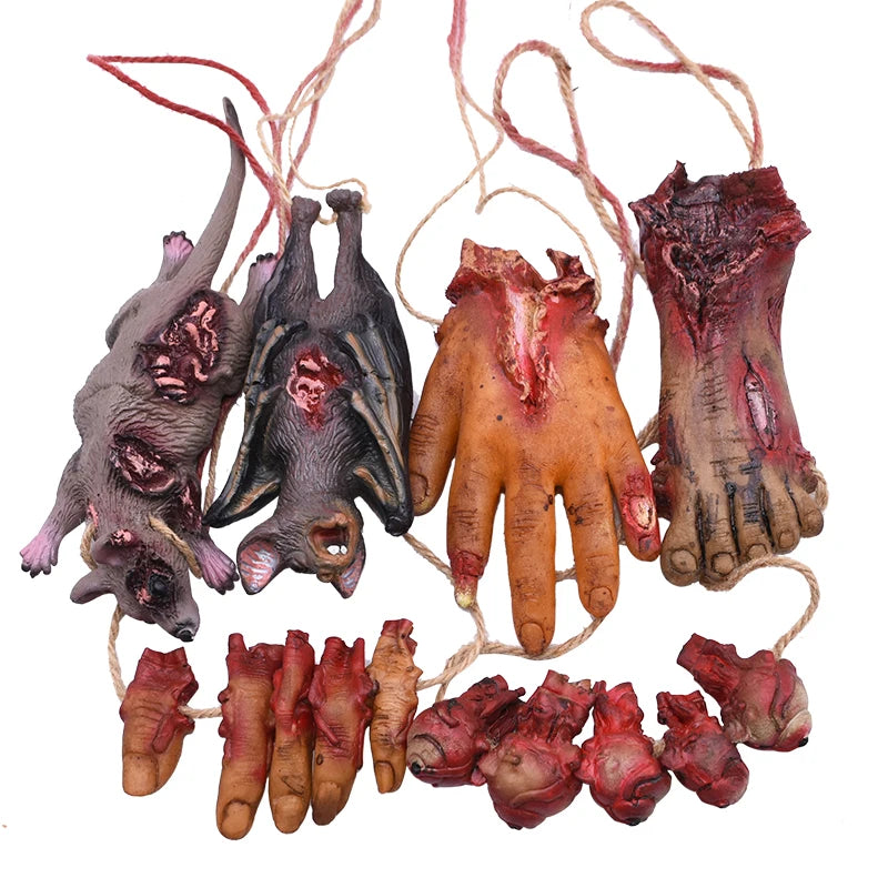 Horror Halloween Ornament Hanging Pendant Scary Bloody Mouse Bat Finger Hanging Props Haunted House Halloween Party Scary Props