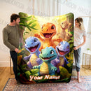 Personalized Customized Name Blanket Cartoon Dinosaur Print Warm and Comfortable Blanket for Sofa Bed Travel Camping Picnic Car