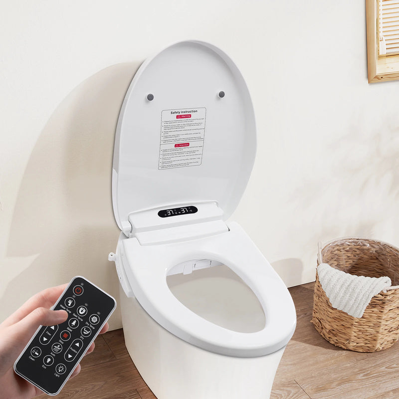 Electronic Heated Smart Toilet  Seat Bidet with Air Dryer Adjustable Temp LED Night Light Self-Cleaning Nozzle Side Controls
